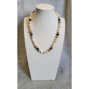 Multicolor Pink Knotted Freshwater Baroque Genuine Pearl Magnet Necklace N1E